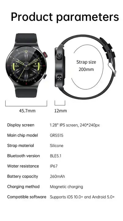 Black smartwatch BW0382 with full touch screen, fitness tracking, and water resistance