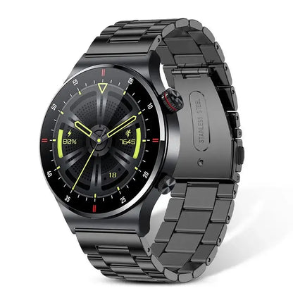 Black smartwatch BW0382 with metal link band and full touch screen for fitness