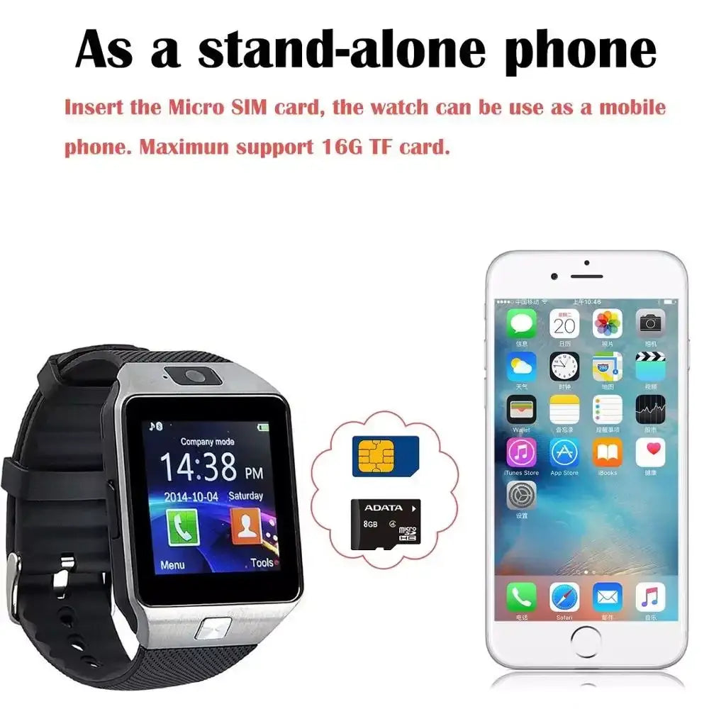 High quality DZ09 smartwatch with camera supports SIM TF card for standalone calls