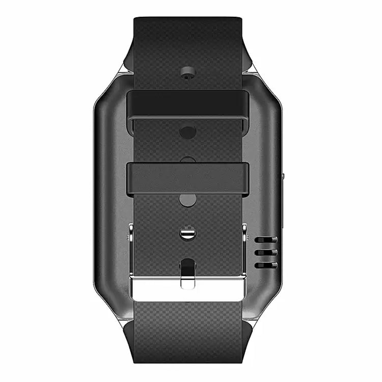 High quality DZ09 smartwatch with textured strap, silver buckle, supports SIM TF card