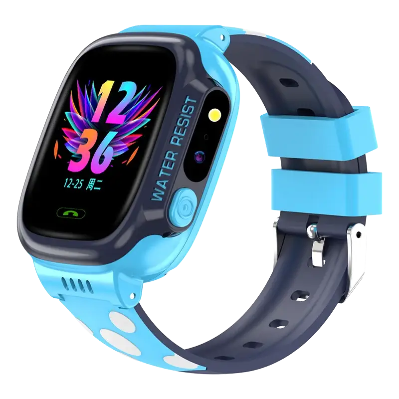 Blue and black kids smartwatch mobile phone with camera, water resist, anti-lost band