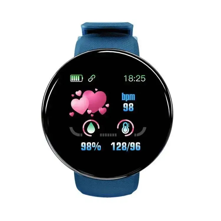 Blue Smart Fitness Watch with HD LCD Screen D18 Android, ideal for business days