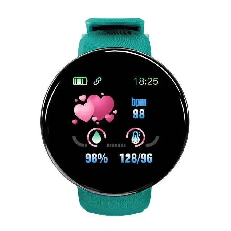 Smartwatch with Hd LCD Screen D18 showing heart rate blood pressure and oxygen levels