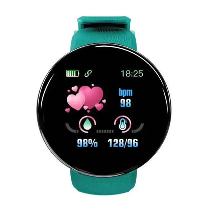 Smartwatch with Hd LCD Screen D18 showing heart rate blood pressure and oxygen levels