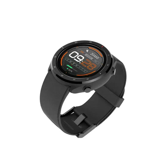 Black Smartwatch XW100 with round display measuring blood pressure, body temperature, and heart rate, decorate root, 373px height, width 373px height