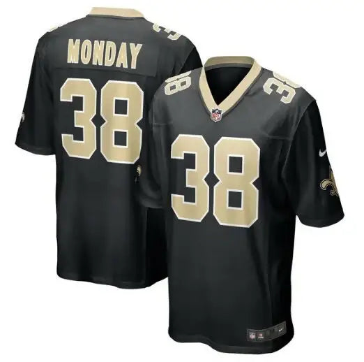 Black and gold Smoke Monday New Orleans Saints Nike Game jersey with number 38