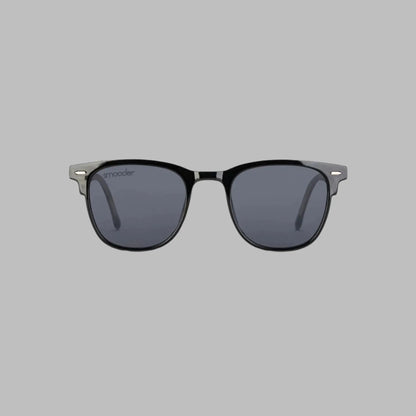 Smooder Sunglasses with black frames dark gray lenses and silver accents