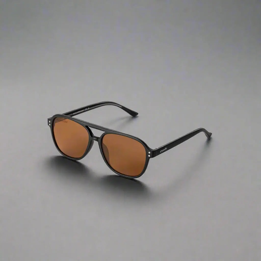 Black aviator sunglasses with brown lenses from Smooder Sunglasses Piper_X017