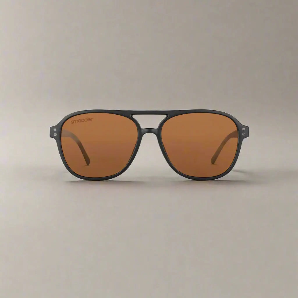 Matte black aviator sunglasses with brown-tinted lenses from Smooder Sunglasses Piper_X017