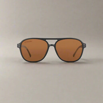 Matte black aviator sunglasses with brown-tinted lenses from Smooder Sunglasses Piper_X017