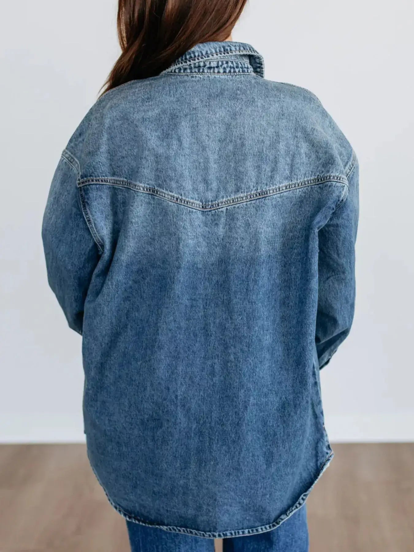 Snap Down Dropped Shoulder Denim Jacket - Denim Jacket