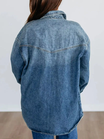 Snap Down Dropped Shoulder Denim Jacket - Denim Jacket