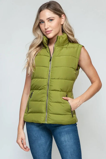 Snobbish Zip Up Turtleneck Vest with Pockets - Cardamom Seed / S - Outwears