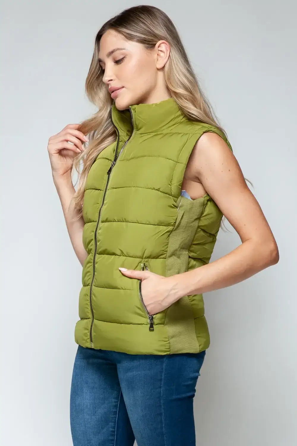 Snobbish Zip Up Turtleneck Vest with Pockets - Outwears