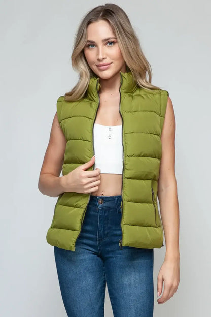 Snobbish Zip Up Turtleneck Vest with Pockets - Outwears