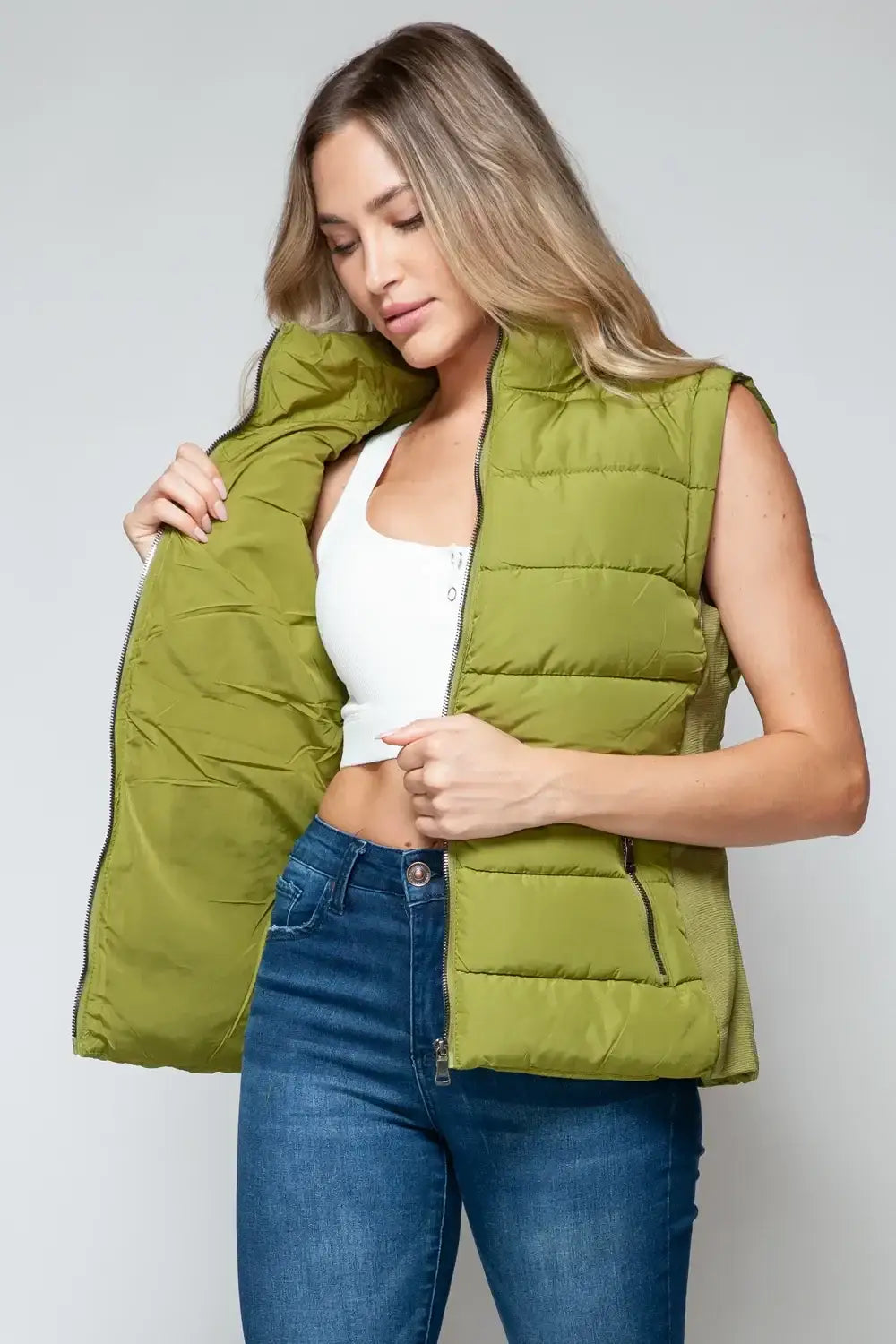 Snobbish Zip Up Turtleneck Vest with Pockets - Outwears
