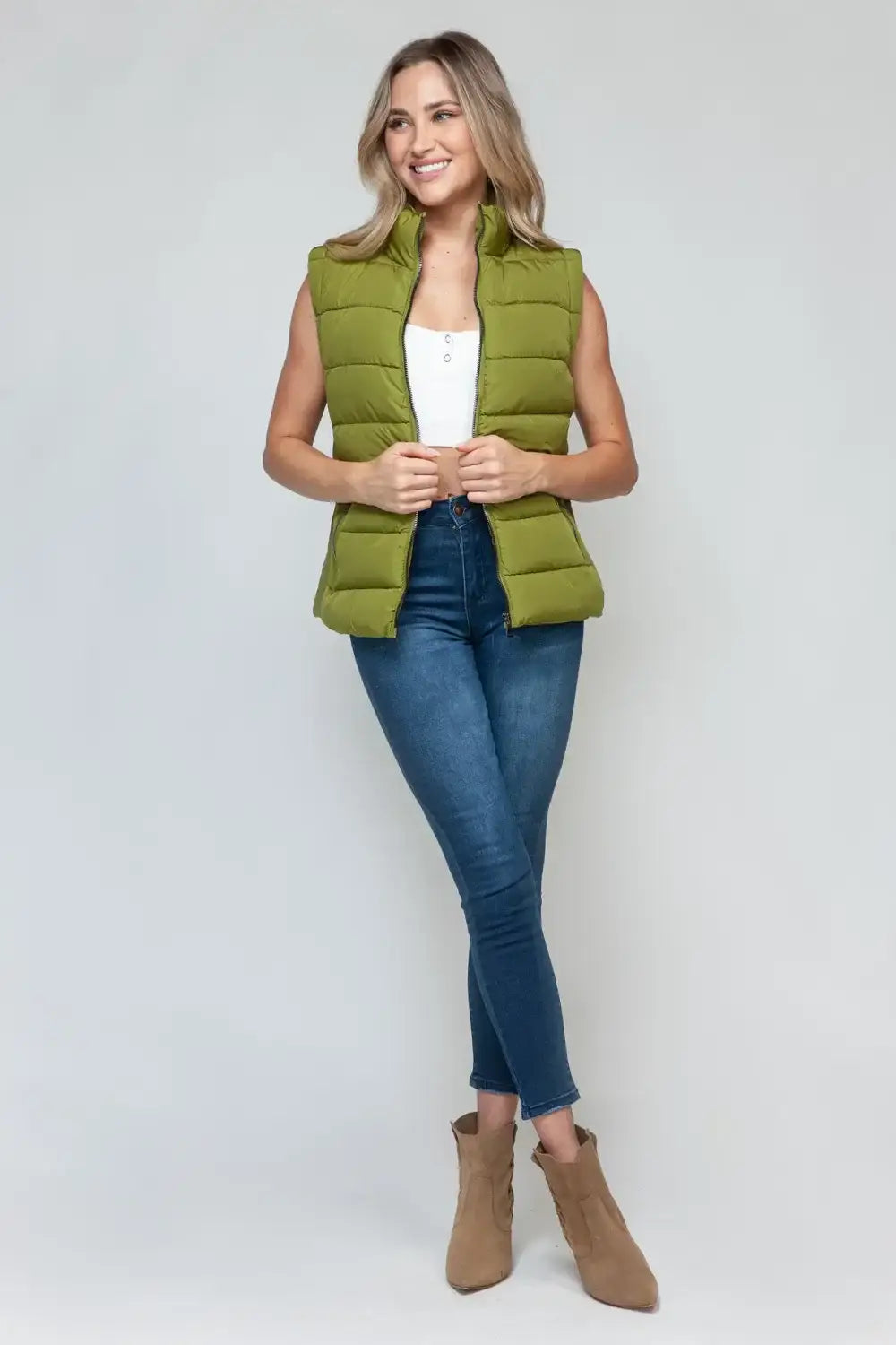 Snobbish Zip Up Turtleneck Vest with Pockets - Outwears