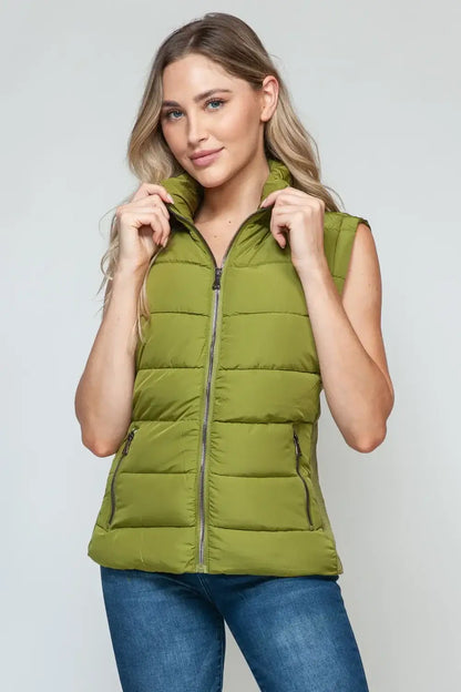 Snobbish Zip Up Turtleneck Vest with Pockets - Outwears