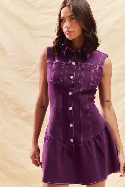 SO ME Button Down Sleeveless Collared Game Day Mini Dress