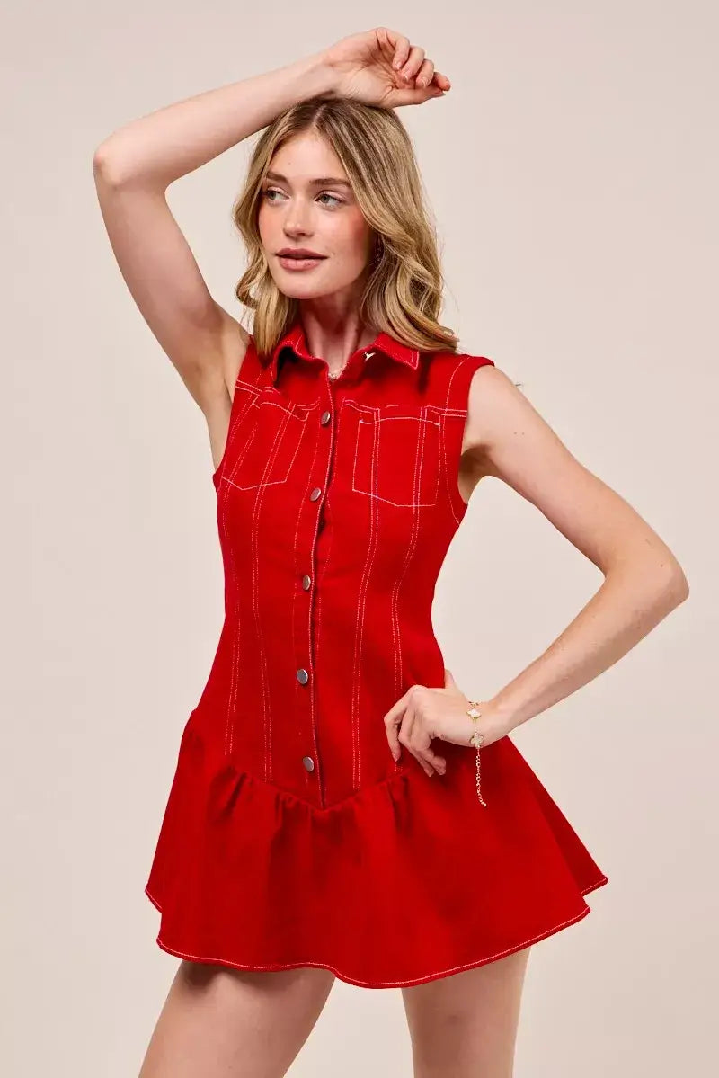 SO ME Button Down Sleeveless Collared Game Day Mini Dress