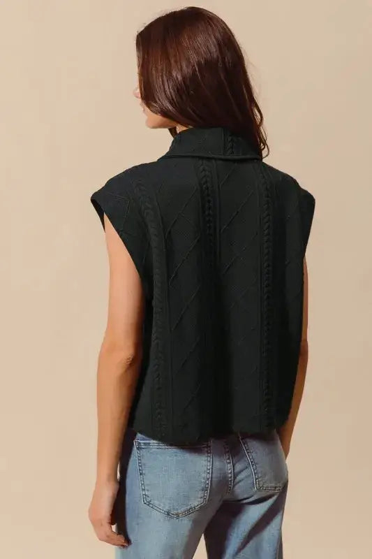 SO ME Cable Quilting Stitch Button Up Knit Vest - Button Up Knit Vest