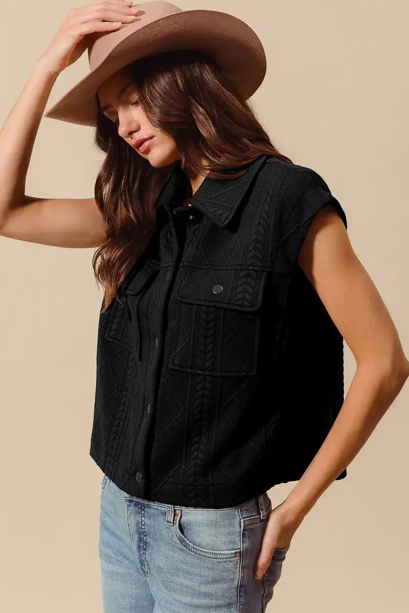 SO ME Cable Quilting Stitch Button Up Knit Vest - Button Up Knit Vest
