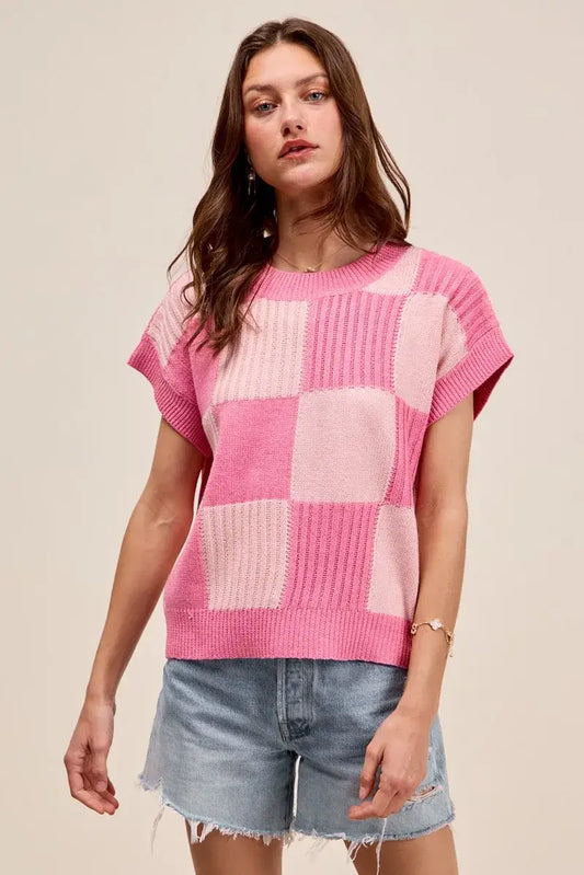 SO ME Check Plaid Casual Sweater Top - BLUSH/PINK / S