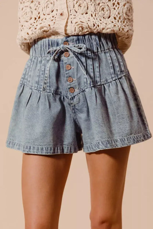 SO ME Flared Denim Shorts with Elasticized Waist - DENIM / S