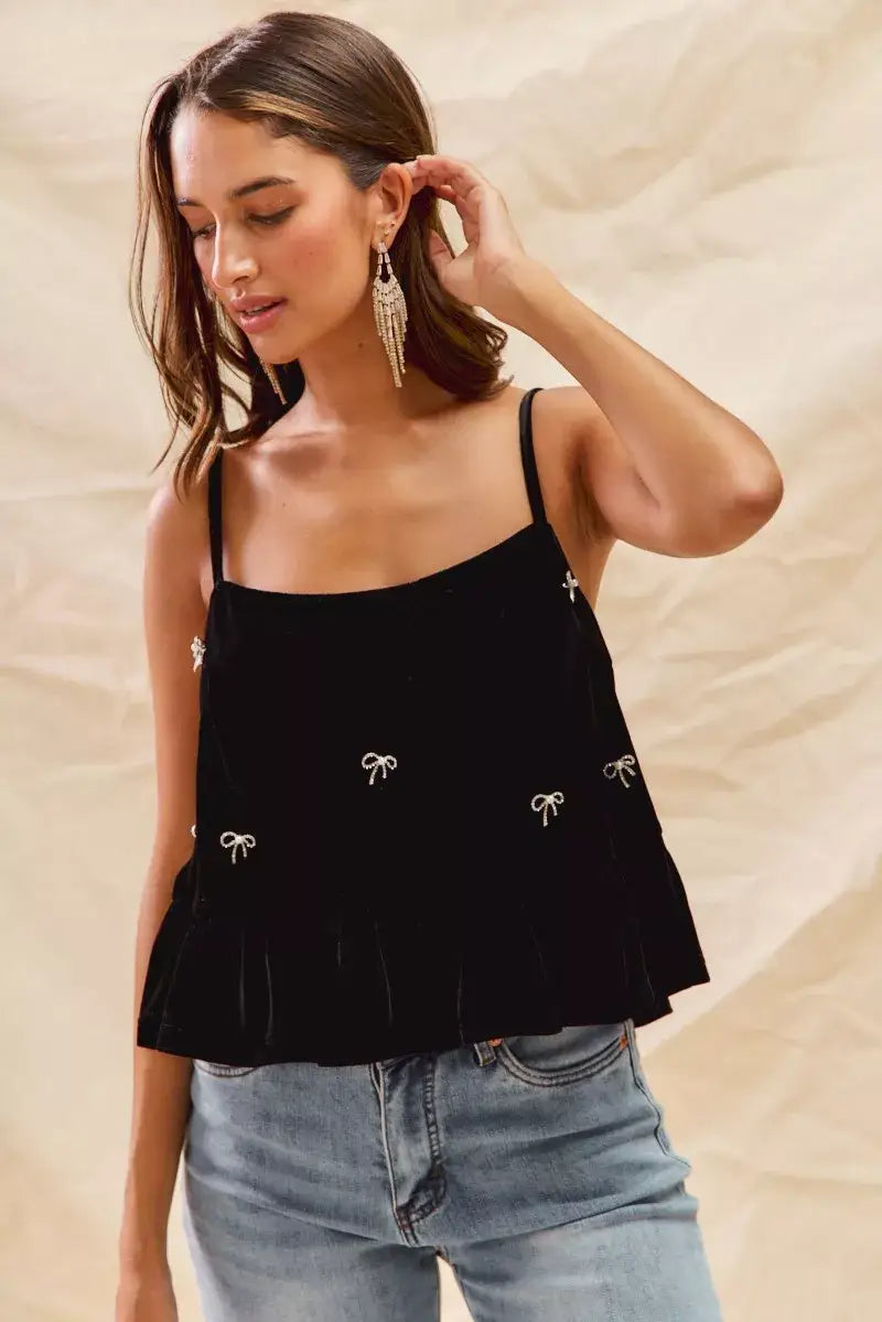 SO ME Holiday Velvet Ribbon Rhinestone Christmas Top