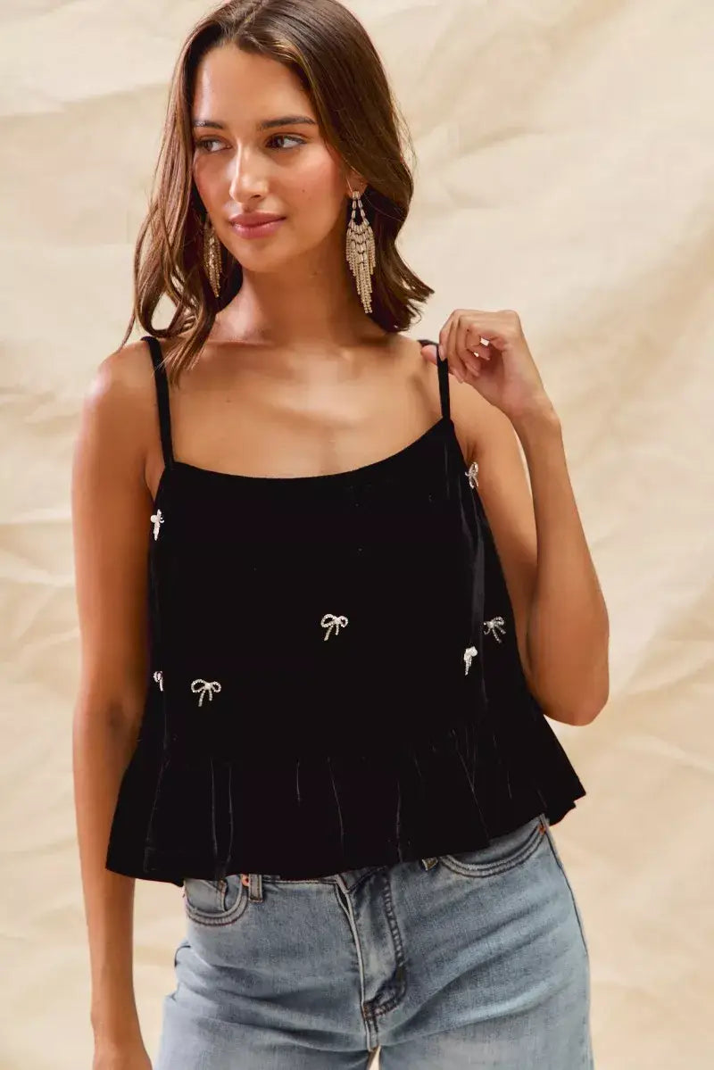 SO ME Holiday Velvet Ribbon Rhinestone Christmas Top