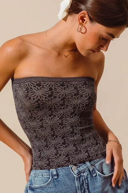 SO ME Jacquard Floral Two Tone Seamless Tube Top - Seamless Tube Top