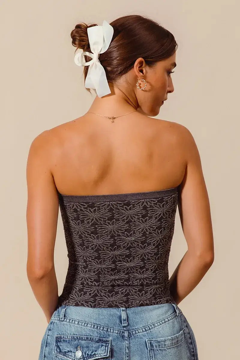 SO ME Jacquard Floral Two Tone Seamless Tube Top - Seamless Tube Top