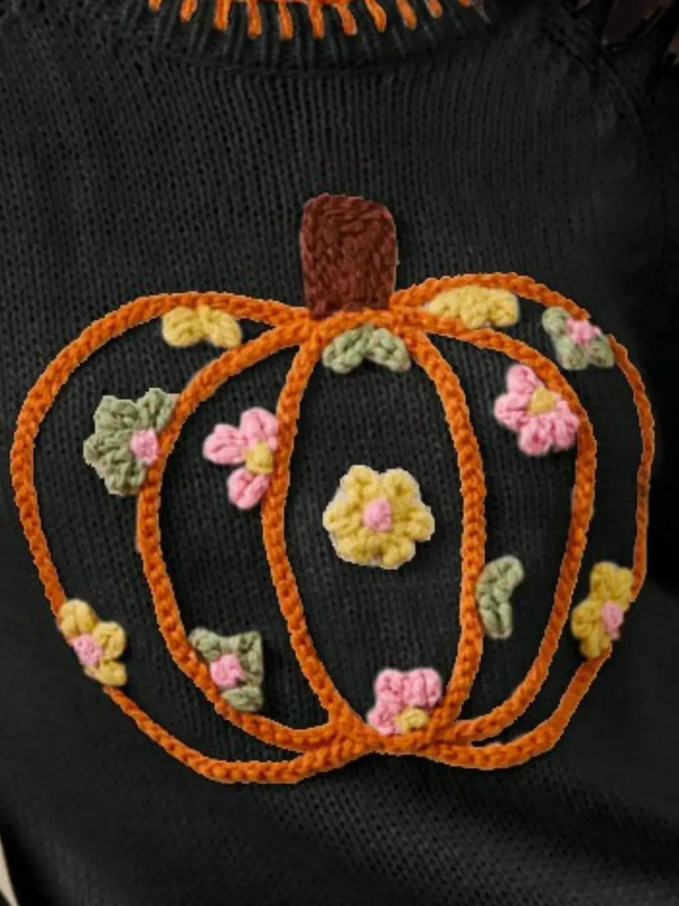 SO ME Pumpkin Floral Embroidered Thanksgiving Sweater