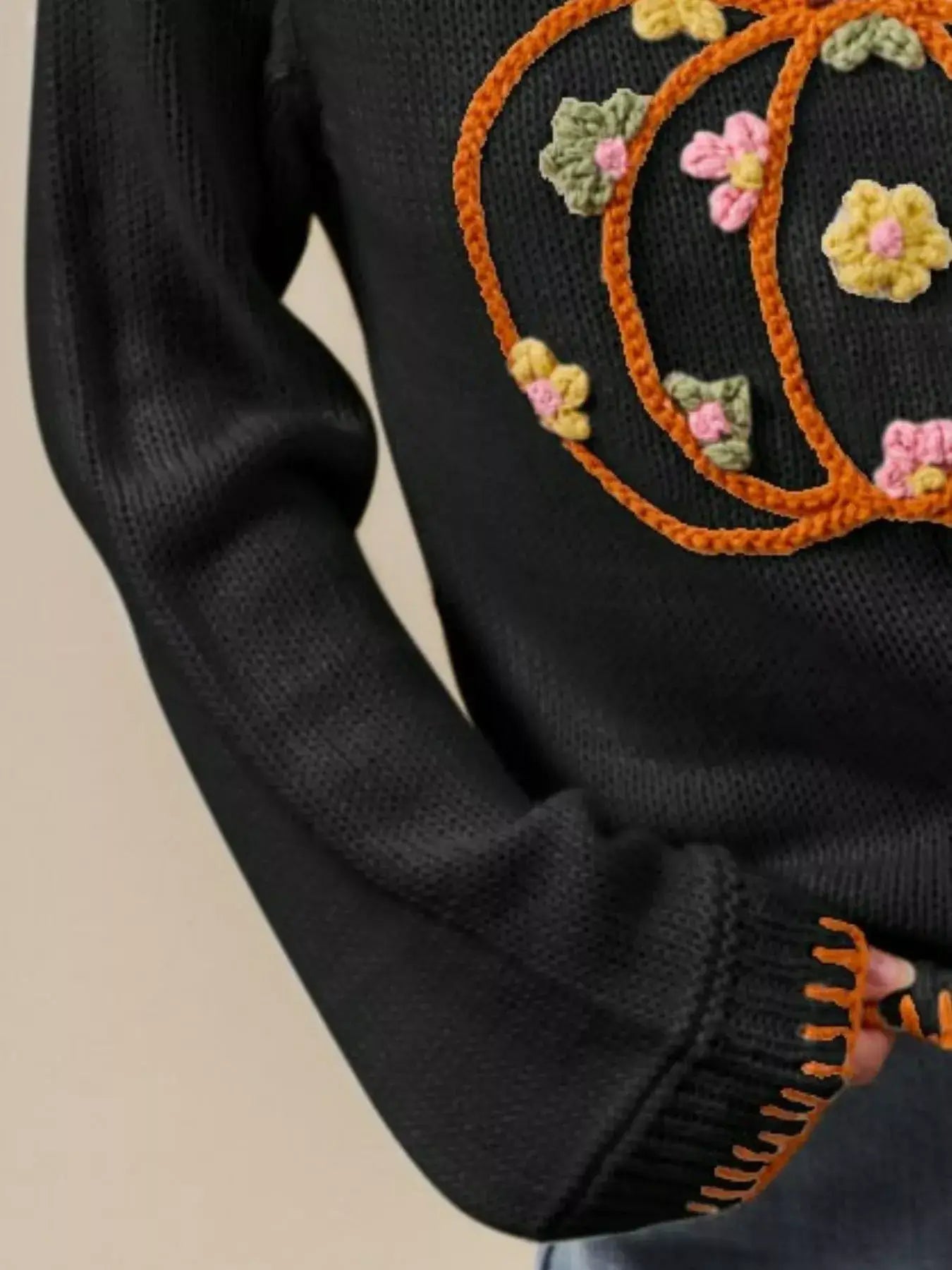 SO ME Pumpkin Floral Embroidered Thanksgiving Sweater