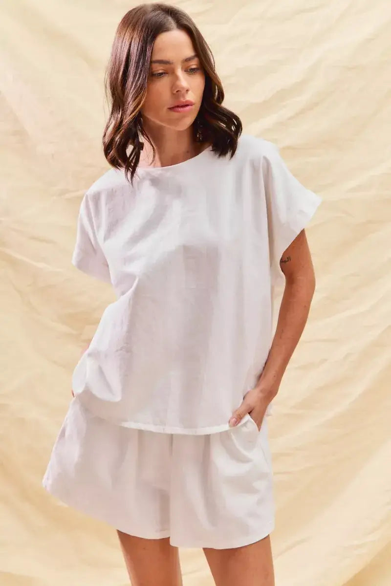 SO ME Round Neck Short Sleeve Top and Shorts Set