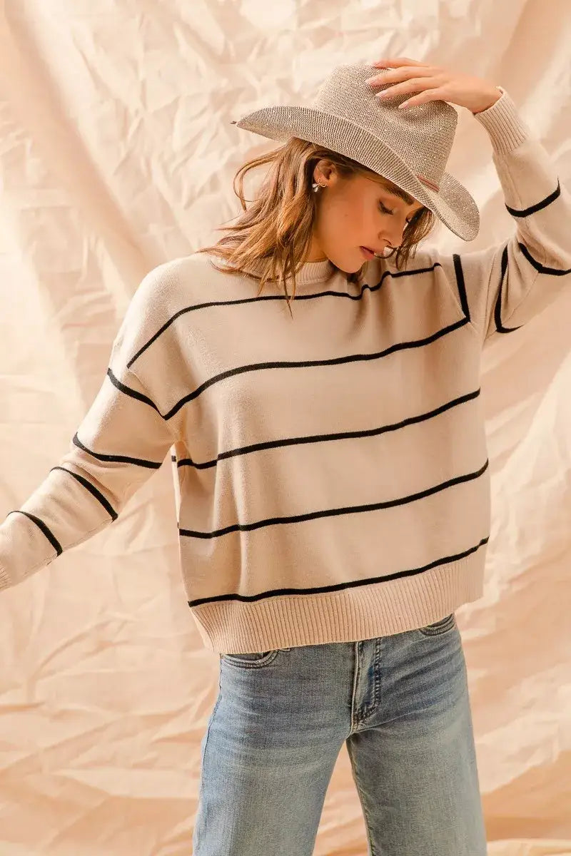 SO ME Stripe Crew Neck Basic Essential Sweater