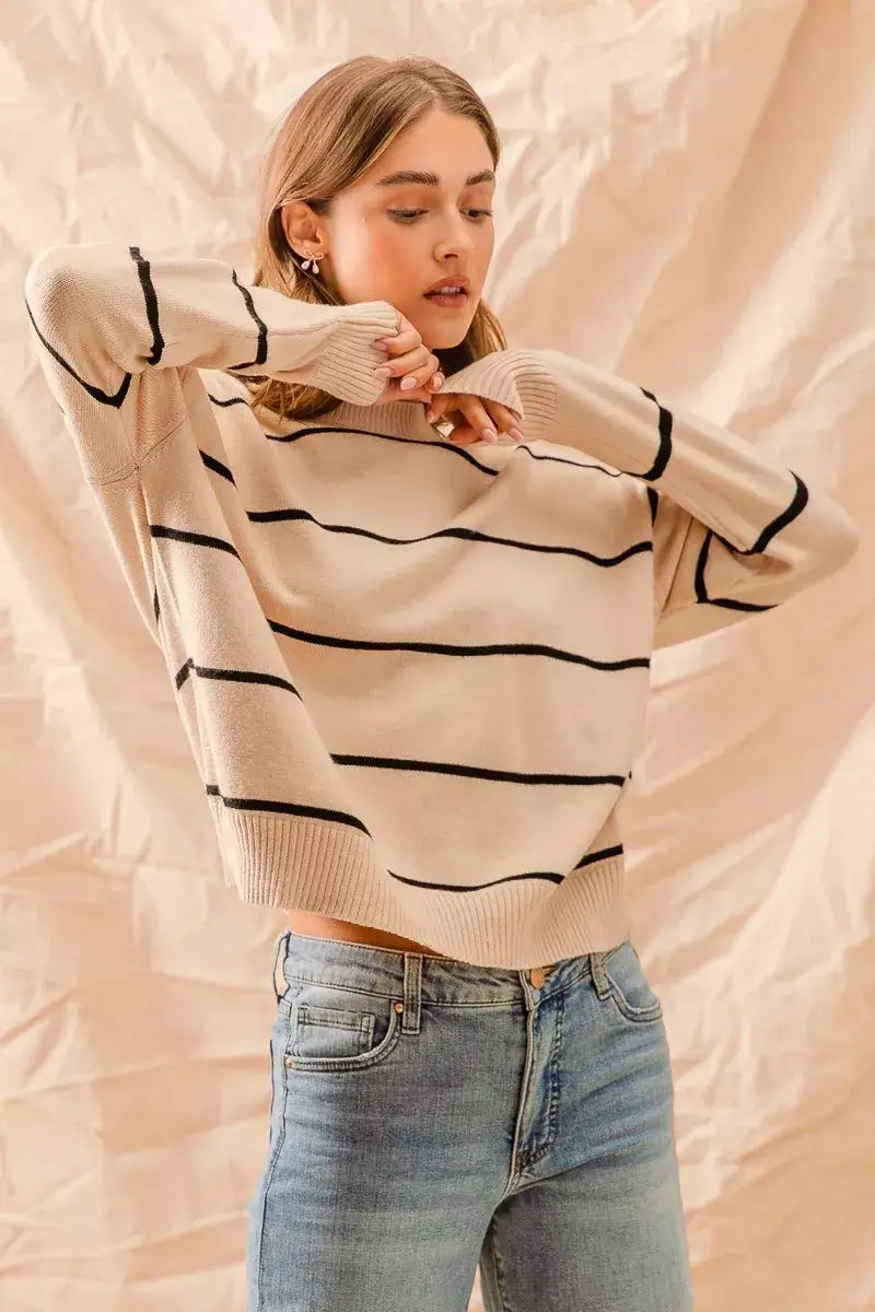 SO ME Stripe Crew Neck Basic Essential Sweater
