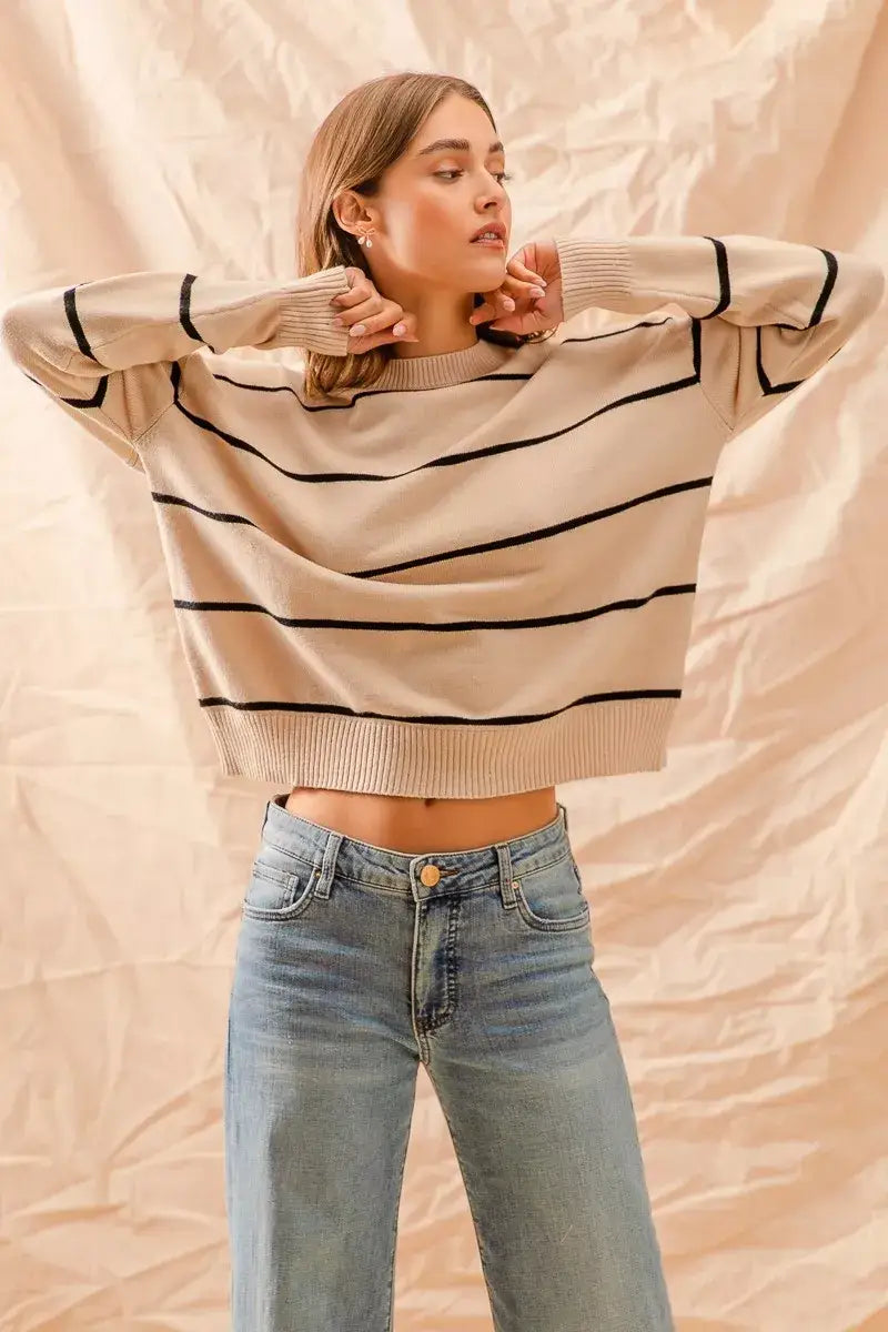SO ME Stripe Crew Neck Basic Essential Sweater