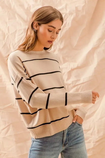 SO ME Stripe Crew Neck Basic Essential Sweater