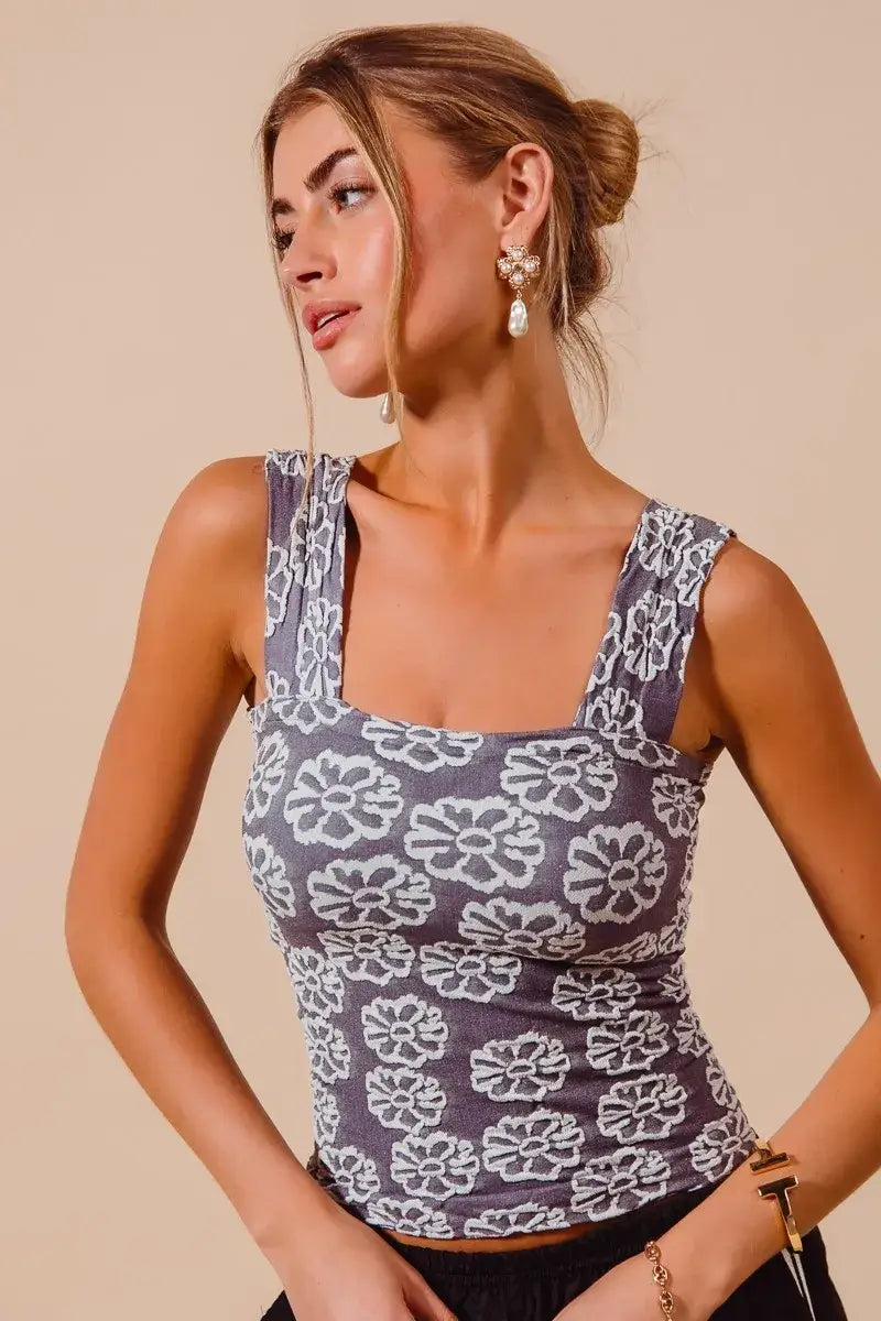 SO ME Two Tone Floral Seamless Tank Top - Tank Top