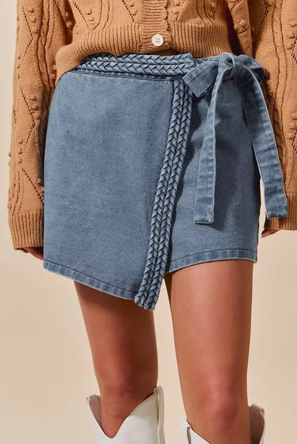 SO ME Wrap Braided Trimmed Denim Skort - Denim Skort