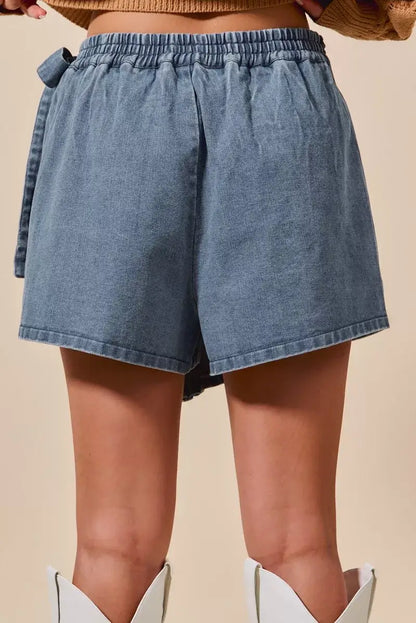 SO ME Wrap Braided Trimmed Denim Skort - Denim Skort