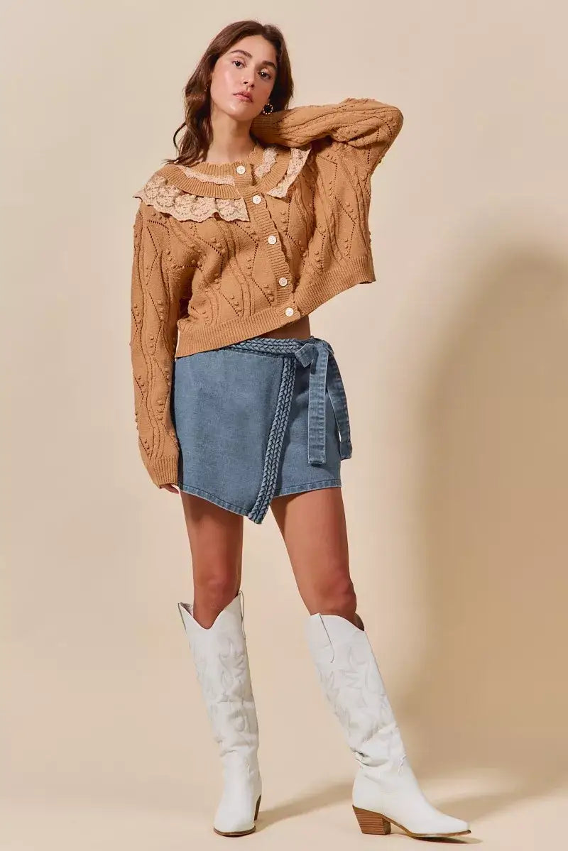 SO ME Wrap Braided Trimmed Denim Skort - Denim Skort