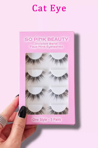 SO PINK BEAUTY Faux Mink Eyelashes 5 Pairs - Cat Eye / One Size