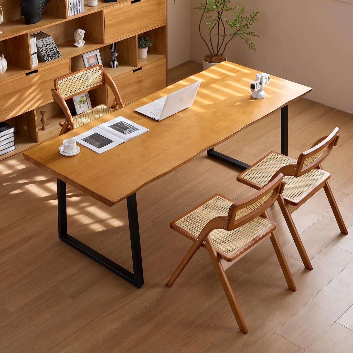 Solid Wood Administrative Computer Desk - Rustic Style Large Office Desk, Modern Minimalist Workstation for Home, Ideal for Learning, Writing, and Professional Use (Dark Yellow, 78.74In)-3