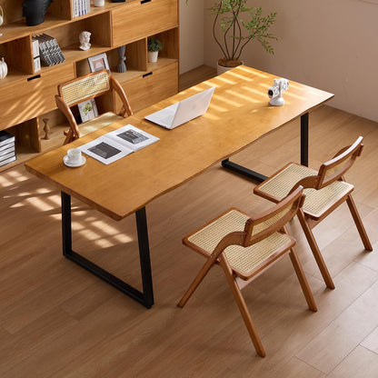 Solid Wood Administrative Computer Desk - Rustic Style Large Office Desk, Modern Minimalist Workstation for Home, Ideal for Learning, Writing, and Professional Use (Dark Yellow, 78.74In)-3