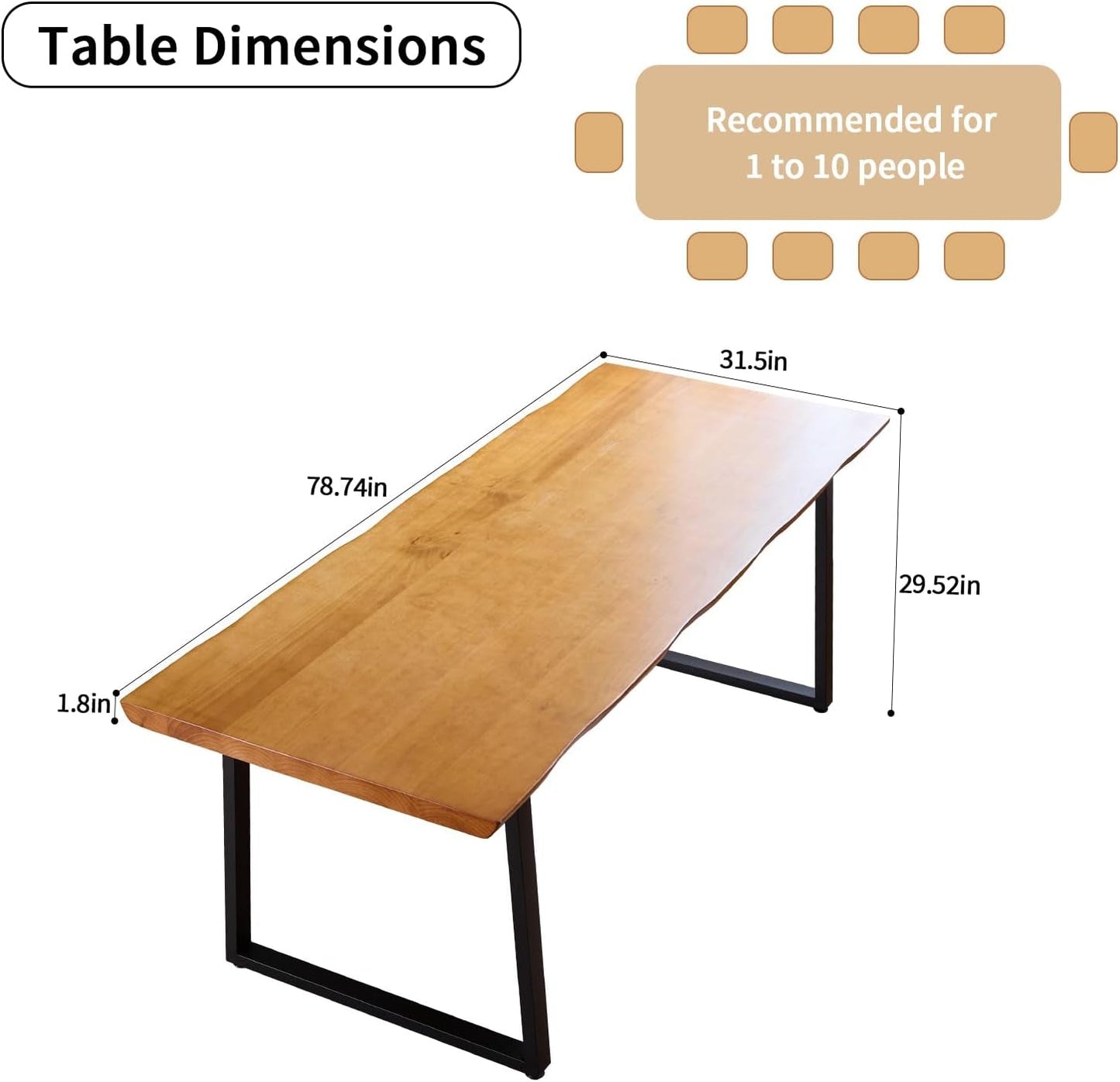 Solid Wood Administrative Computer Desk - Rustic Style Large Office Desk, Modern Minimalist Workstation for Home, Ideal for Learning, Writing, and Professional Use (Dark Yellow, 78.74In)-1