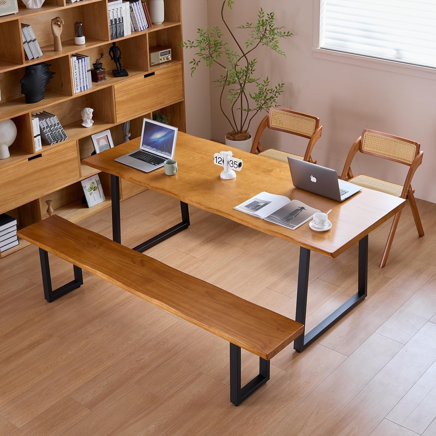 Solid Wood Administrative Computer Desk - Rustic Style Large Office Desk, Modern Minimalist Workstation for Home, Ideal for Learning, Writing, and Professional Use (Dark Yellow, 78.74In)-4