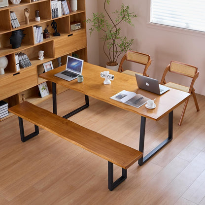 Solid Wood Administrative Computer Desk - Rustic Style Large Office Desk, Modern Minimalist Workstation for Home, Ideal for Learning, Writing, and Professional Use (Dark Yellow, 78.74In)-4