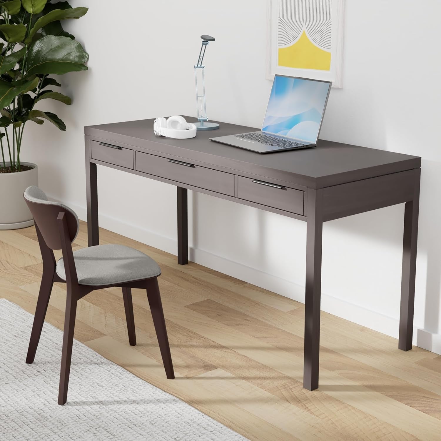 Solid Wood Contemporary Writing Desk with Two Drawers-1